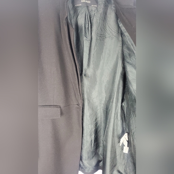 Zara Black Double Collar Duster formal Career Office Coat Jacket Blazer Size XL - Picture 5 of 7